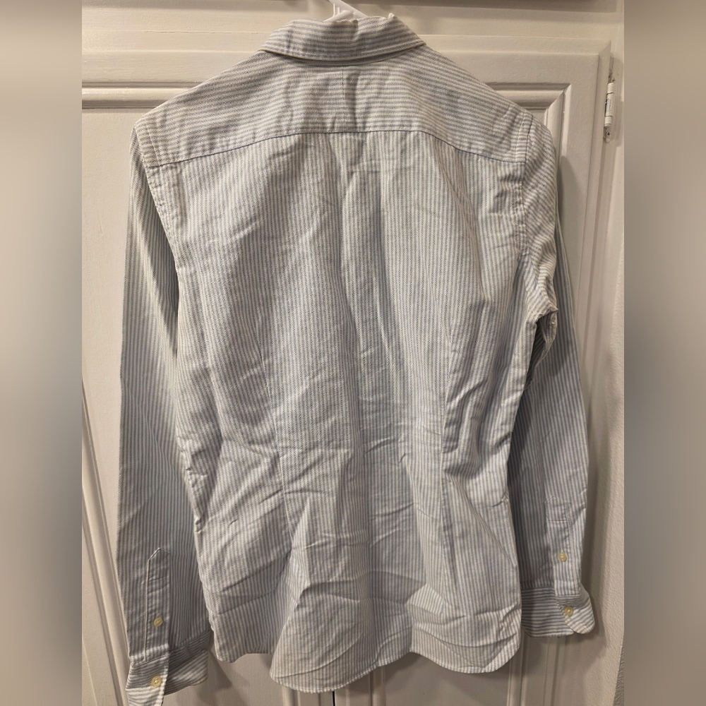 Ralph Lauren Women's Light Blue Striped Slim Fit Polo Button Down ~ Size 10 - Picture 5 of 9